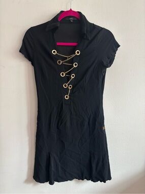 Celyn B. Black mini dress with gold chain detail